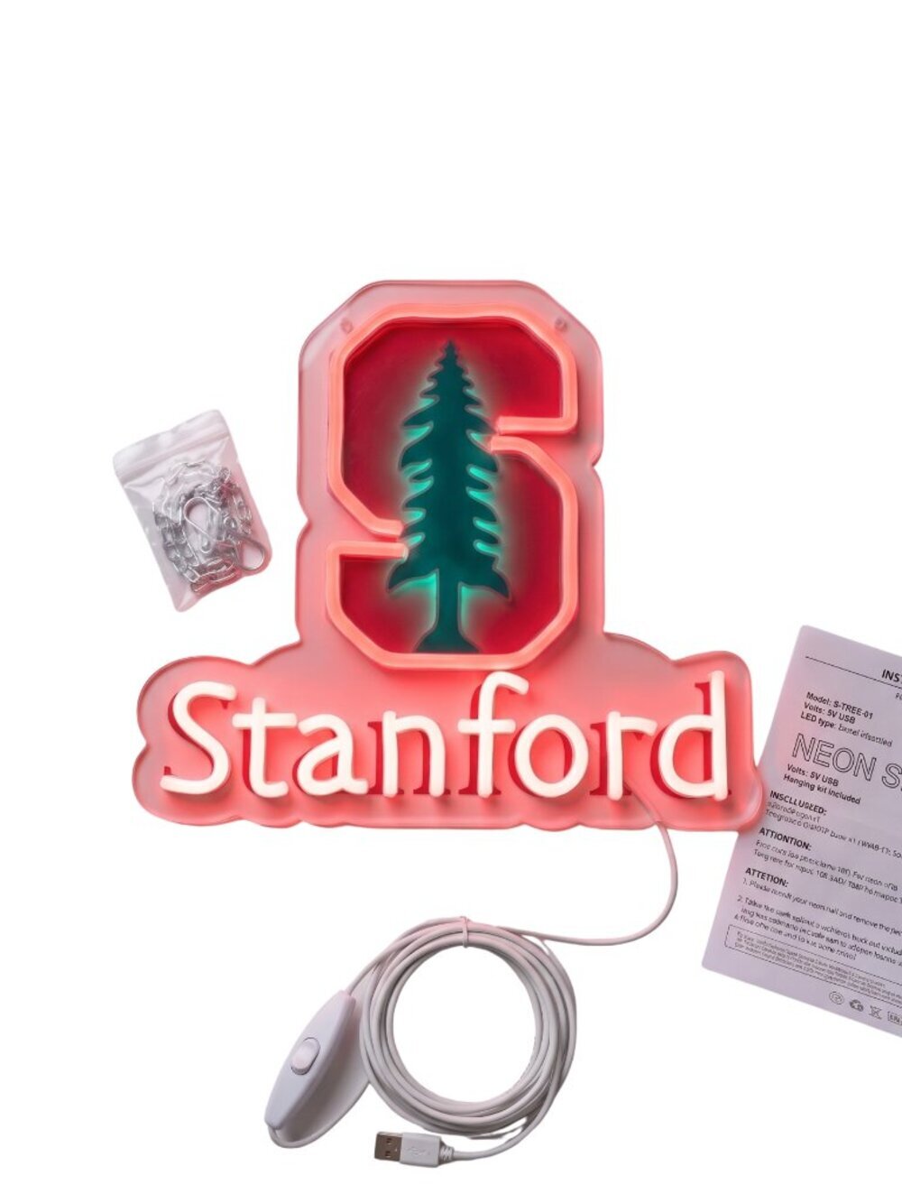 NIB | Stanford University Block S Cardinal Red Tree LED Neon Sign USB Powered